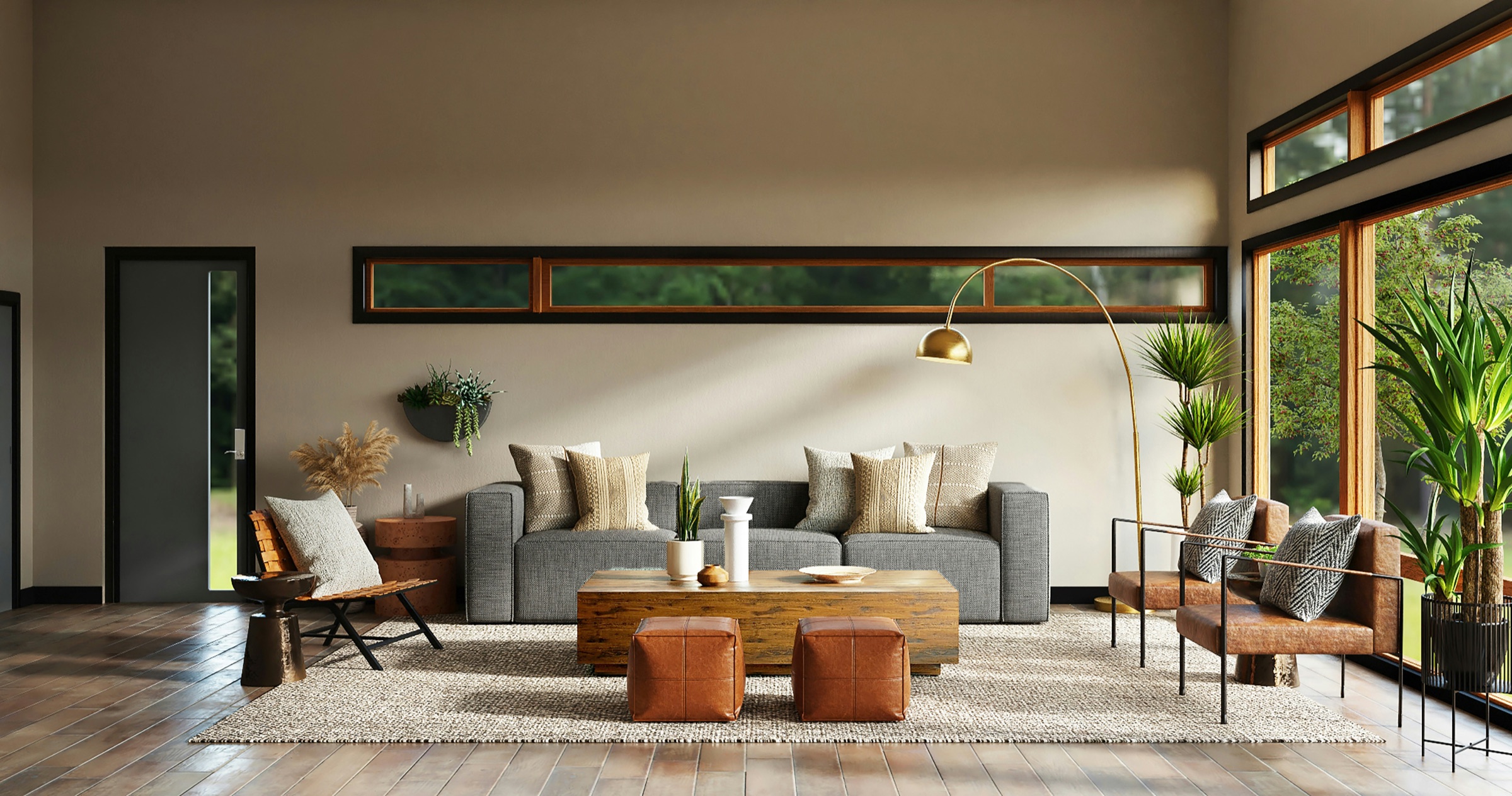 Modern living room with warm natural light