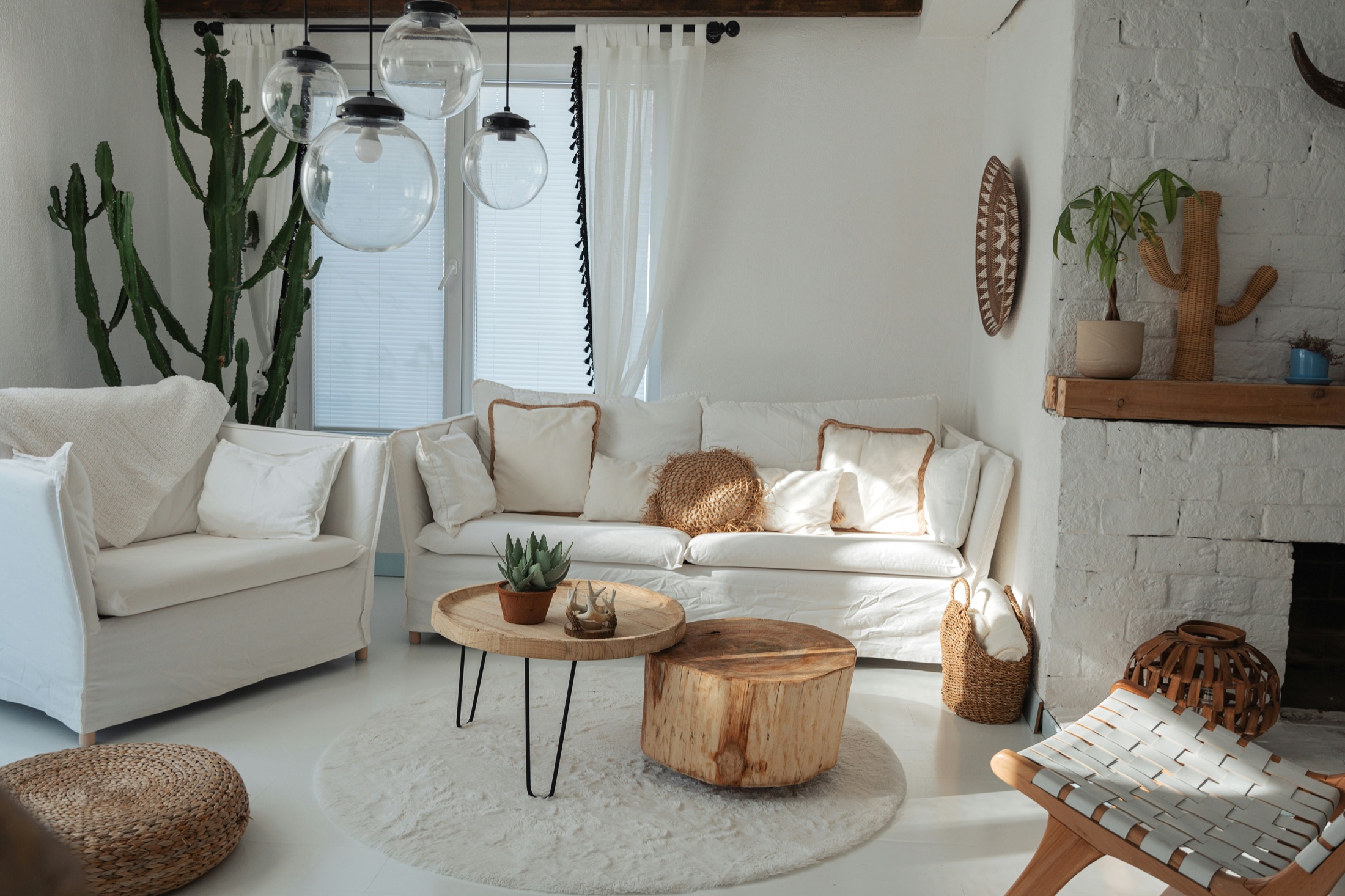 Warm living room with natural textures